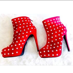 Shoedazzle, Wanda Red Ankle Booties, Rhinestones, Size 7